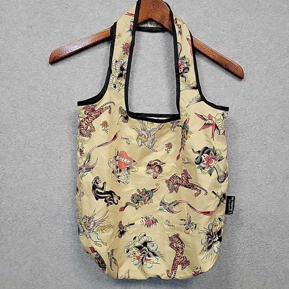 Ed Hardy Tattoo Flash Print Tote Bag Skull Tiger Panther Y2K Rock Style Packable